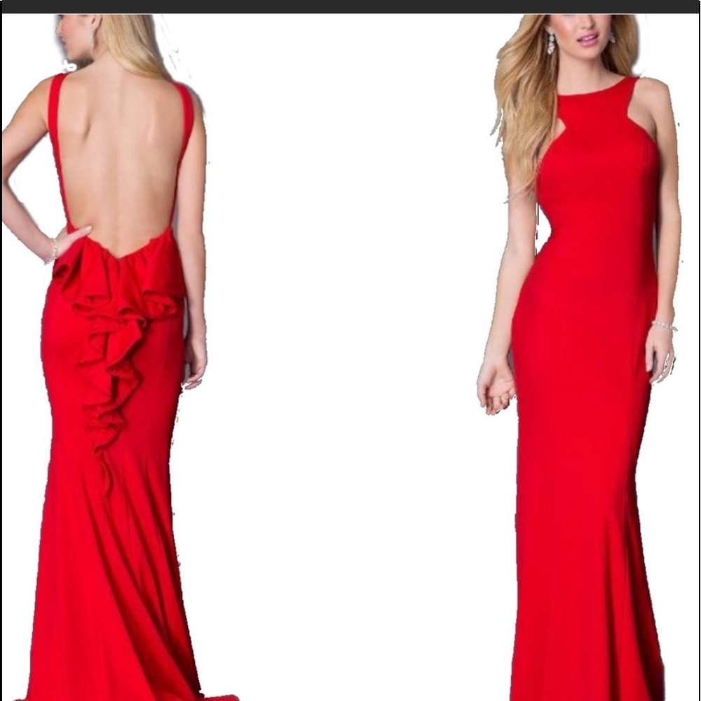 Red mermaid backless dress